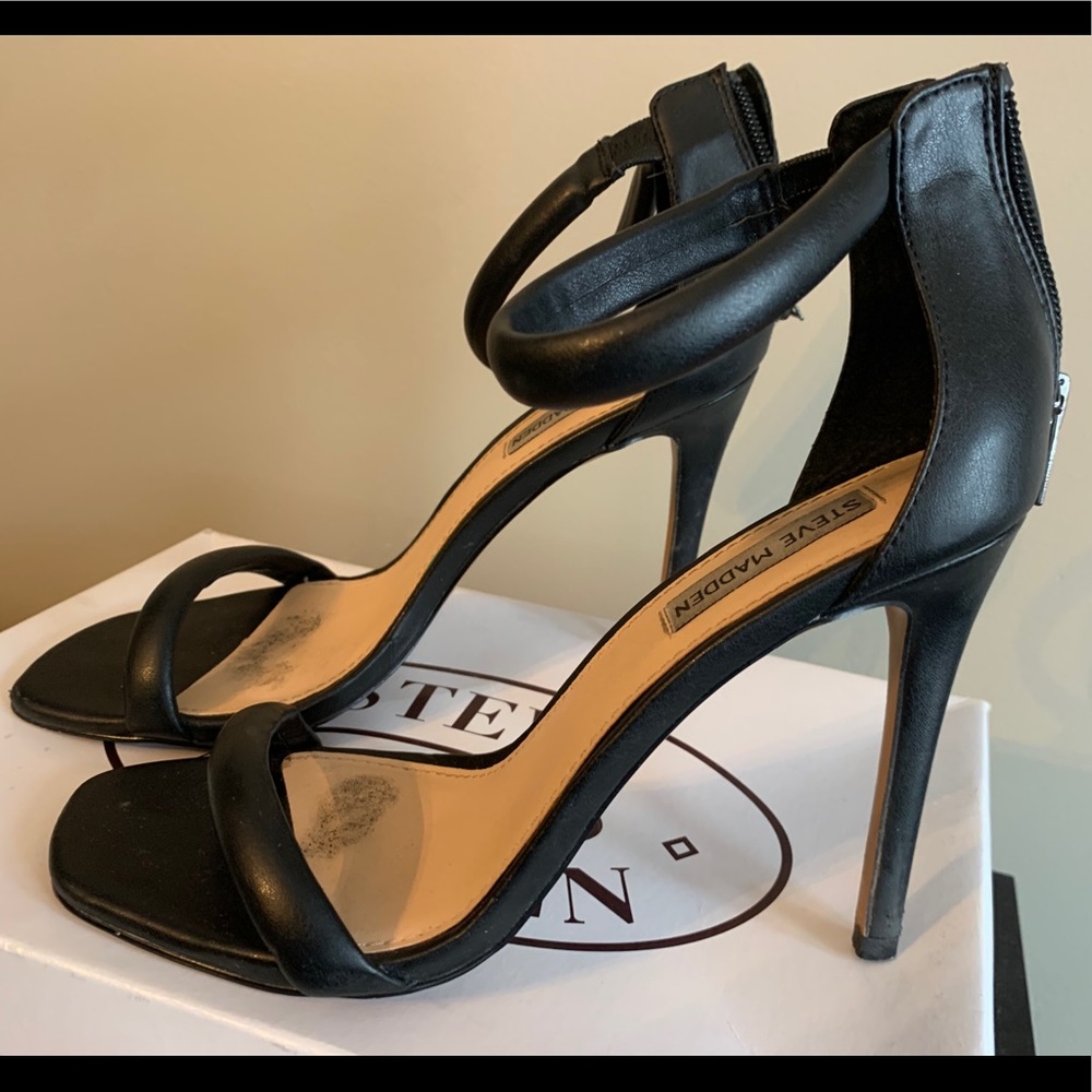 Steve Madden Black Leather Heels Size 8 - Picture 4 of 7
